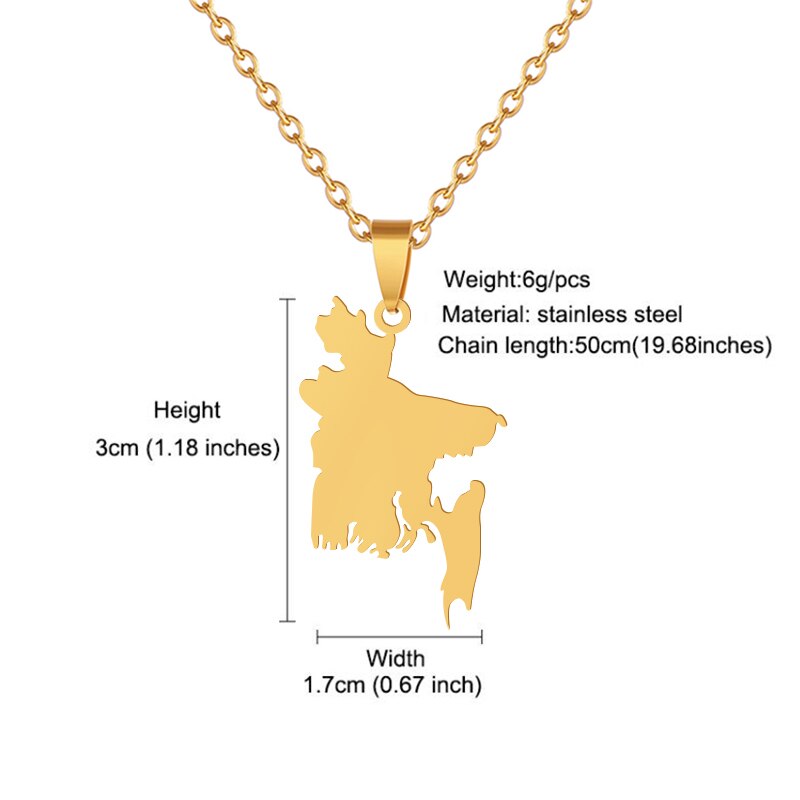 Bangladesh Map Flag Pendant Necklaces Gold/Steel Color for Women Girls Stainless Steel Bangladeshi Maps Jewelry Bengali Gift