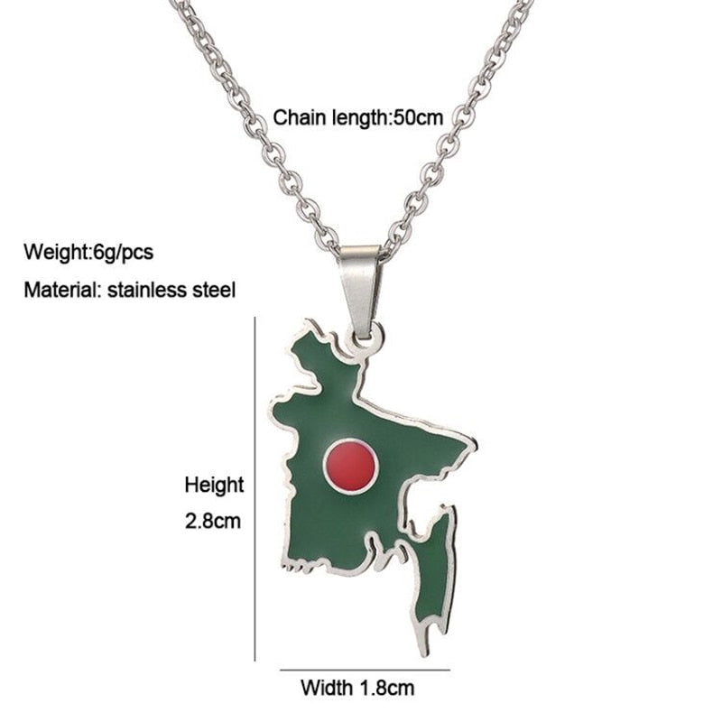 Bangladesh Map Flag Pendant Necklaces Gold/Steel Color for Women Girls Stainless Steel Bangladeshi Maps Jewelry Bengali Gift