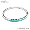 Bangle 925 Sterling Silver Radiant Hearts Bright Mint Enamel CZ Bangle Fits European Original Jewelry Women