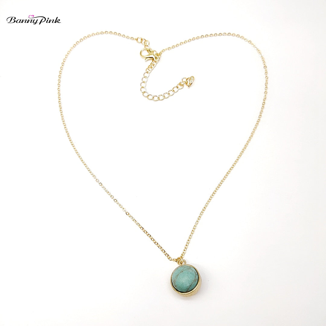 Banny Pink Chic Round Stone Bead Pendant Choker Necklace For Women Bohemia Geometric Dangle Choker Collar Simple Clavicle Chain