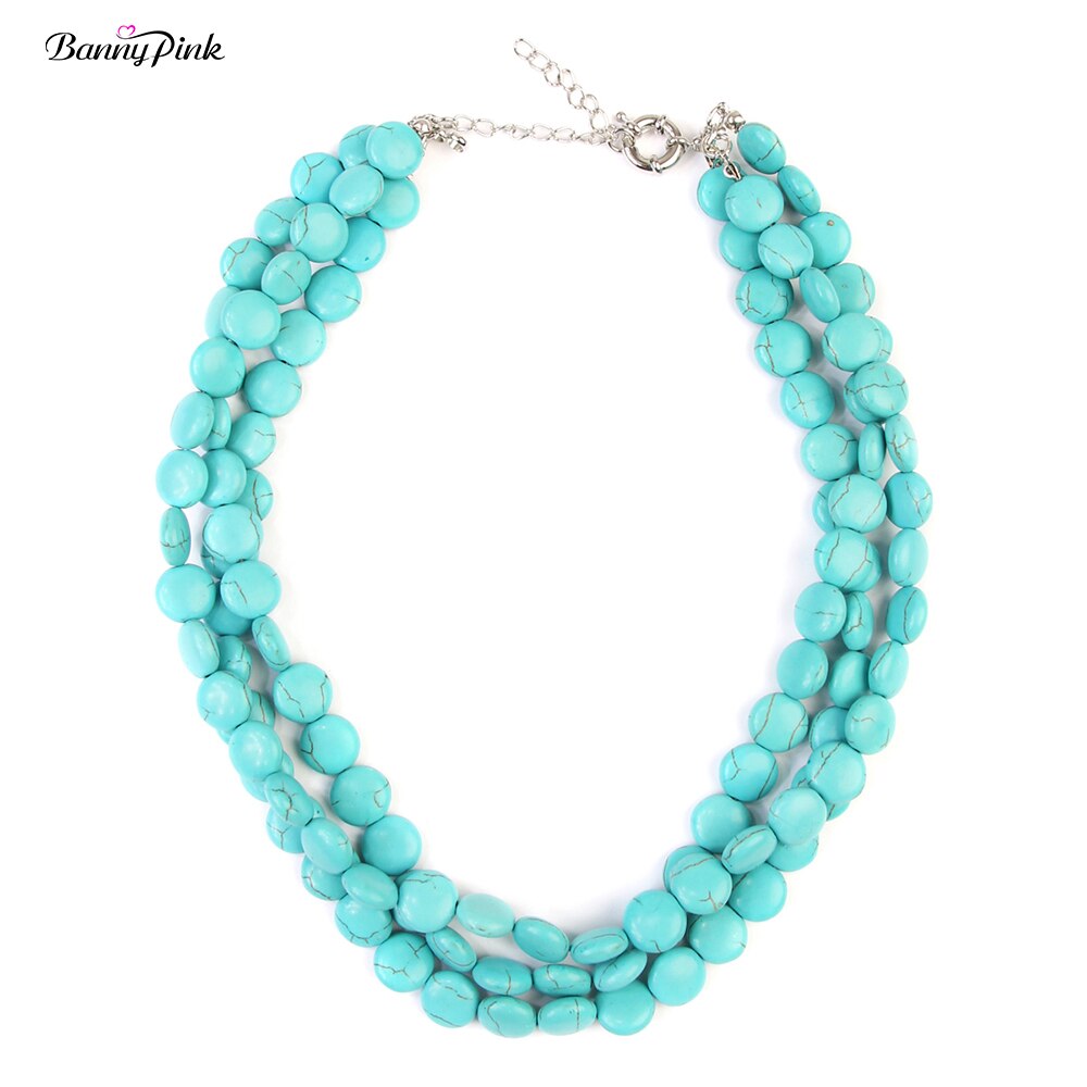 Banny Pink Ethnic Pillow Synthetic Stone Choker Necklaces For Women Bohemia 3 Rows Semi-precious Strands Choker Collar Colliers