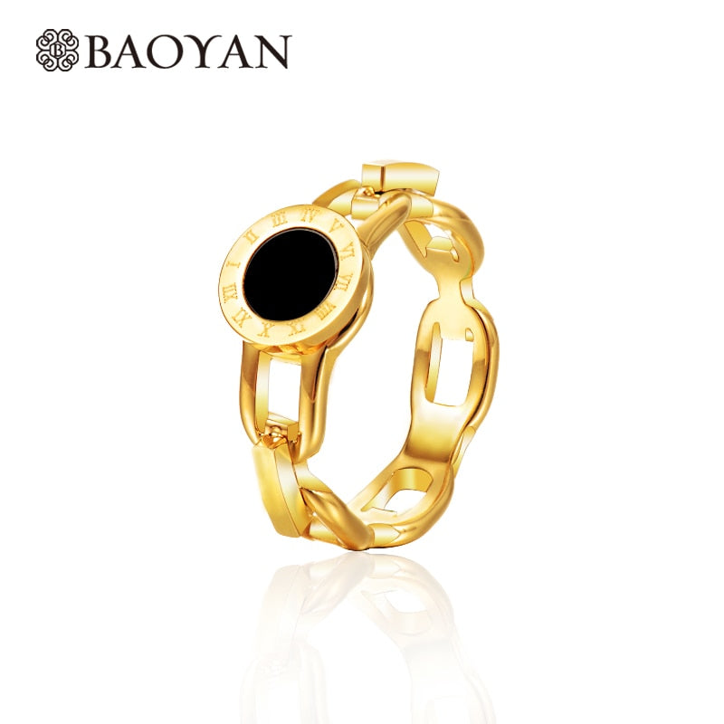 Cute Fashion Ladies Girls Unique Design Arabic Number Black Gold Color 316L Stainless Steel Ring For Women Wholesale