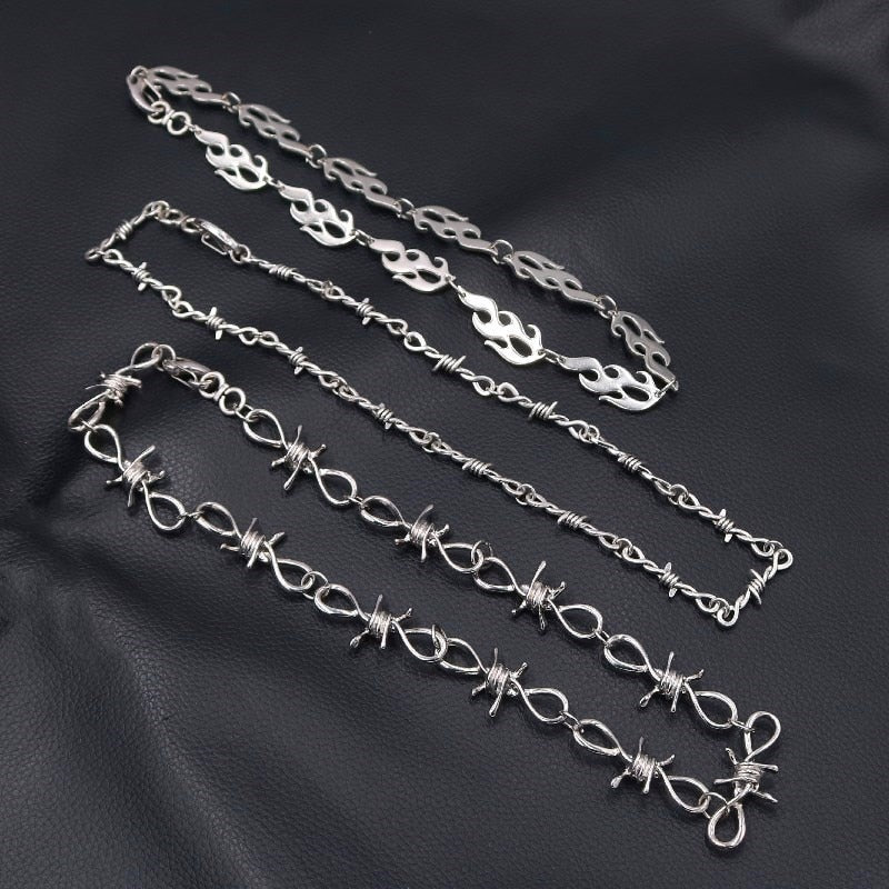 Barbed Wire Thorns Necklace Hip-Hop Rock Style  Flame Choker DIY Charm Jewelry Crafts Findings For Man and Woman A2353