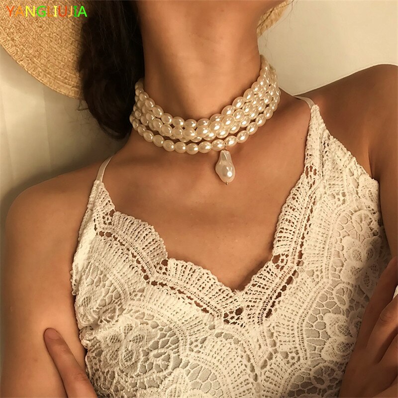 Baroque Abnormity Pearl Necklace  European American Style Personality Chain Of Clavicle Ms Travel Wedding Accessories