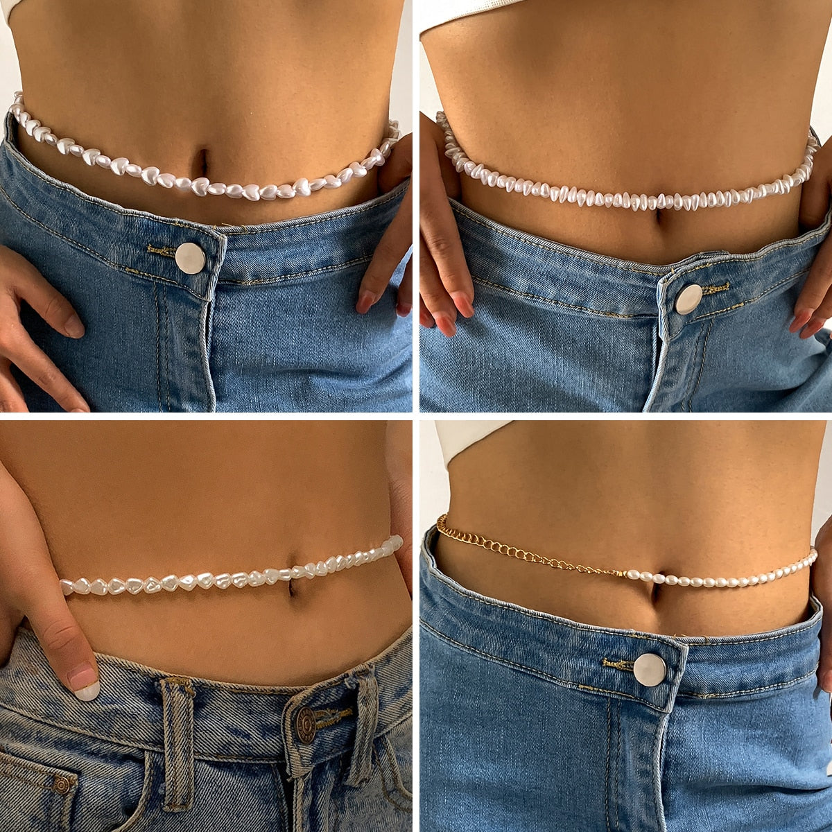 Baroque Imitation Pearl Body Chain Sexy Summer Beach Love Heart Irregular Pearl Harness Waist Belly Chain Belt Female Jewelry