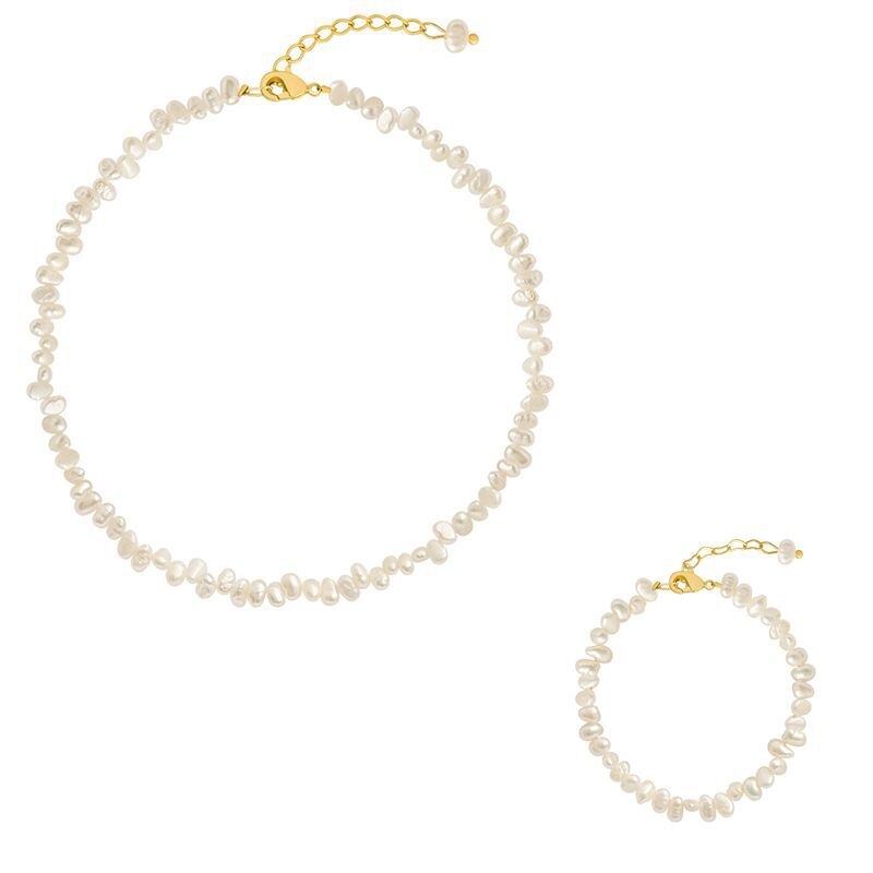 Baroque Natural Freshwater Small Pearls Choker Necklace/bracelet for Women 14k Real Gold Coated Adjustable Chain Pearl Jewelry