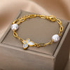 Baroque Pearl Bracelets For Women Stainless Steel Butterfly Pendant Paperclip Chain Imitation Pearls Bracelet Couple Jewelry BFF