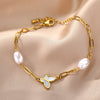 Baroque Pearl Bracelets For Women Stainless Steel Butterfly Pendant Paperclip Chain Imitation Pearls Bracelet Couple Jewelry BFF