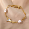 Baroque Pearl Bracelets For Women Stainless Steel Butterfly Pendant Paperclip Chain Imitation Pearls Bracelet Couple Jewelry BFF