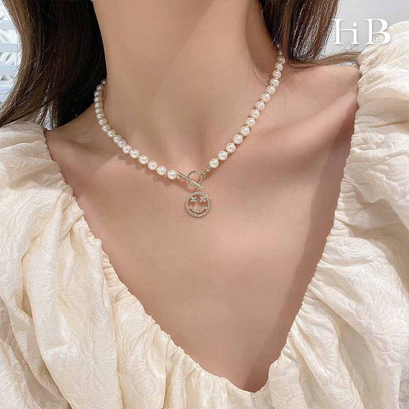 Baroque Rice Pearl Necklace Minority  Chain INS Temperament OT Buckle Accessories