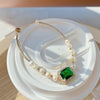 Baroque Vintage Green Crystal White Pearl Charm Choker Chain Necklace for Women Girls Sweet Female Small Fresh Collarbone 2021