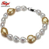 Baroque style White/Golden Irregular shape Pearl Strand Bracelets Bangles for women Fine Pearl Jewelry Pulseras