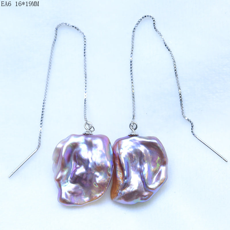 10-20mm dangle drop earrings purple/mixed-color baroque pearl fashion earrings 925 silver best gifts for girlfriends
