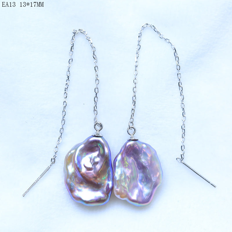 15-23mm big size baroque pearl fashion earrings dangle drop earrings purple/mixed-color 925 silver best gifts EA-2
