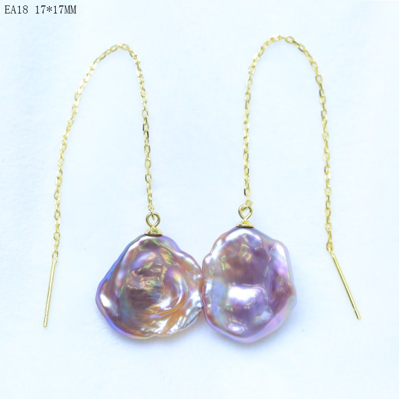 15-23mm big size baroque pearl fashion earrings dangle drop earrings purple/mixed-color 925 silver best gifts EA-2