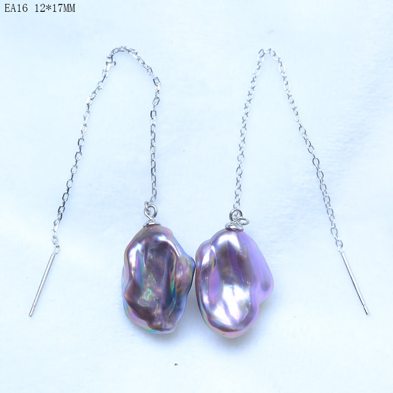 15-23mm big size baroque pearl fashion earrings dangle drop earrings purple/mixed-color 925 silver best gifts EA-2