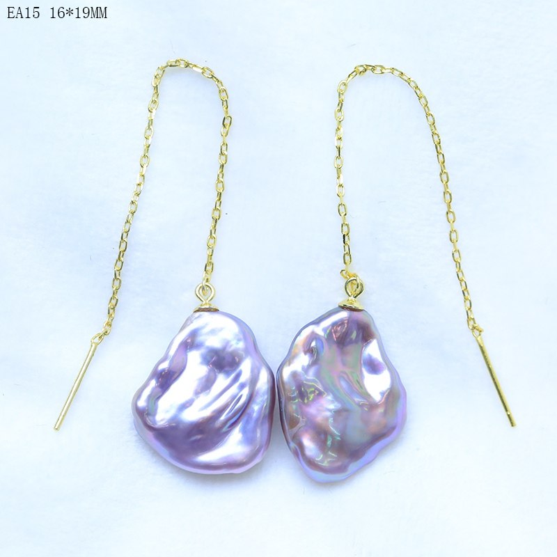 15-23mm big size baroque pearl fashion earrings dangle drop earrings purple/mixed-color 925 silver best gifts EA-2