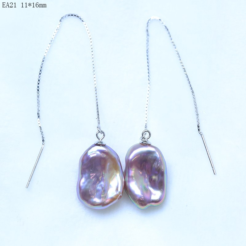 15-23mm big size baroque pearl fashion earrings dangle drop earrings purple/mixed-color 925 silver best gifts EA-2