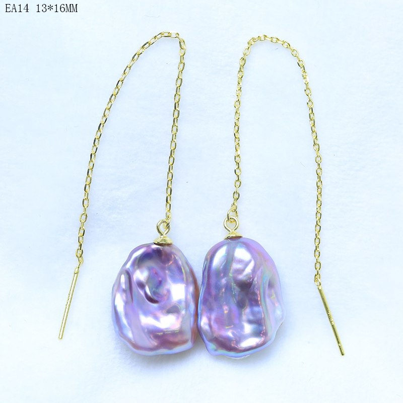 15-23mm big size baroque pearl fashion earrings dangle drop earrings purple/mixed-color 925 silver best gifts EA-2