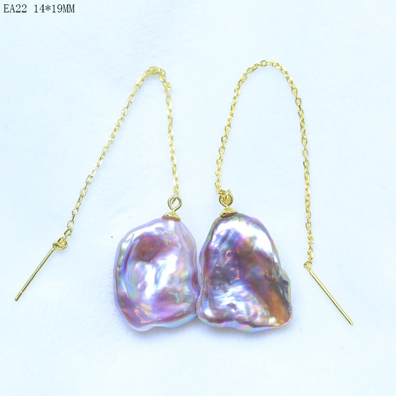 15-23mm big size baroque pearl fashion earrings dangle drop earrings purple/mixed-color 925 silver best gifts EA-2