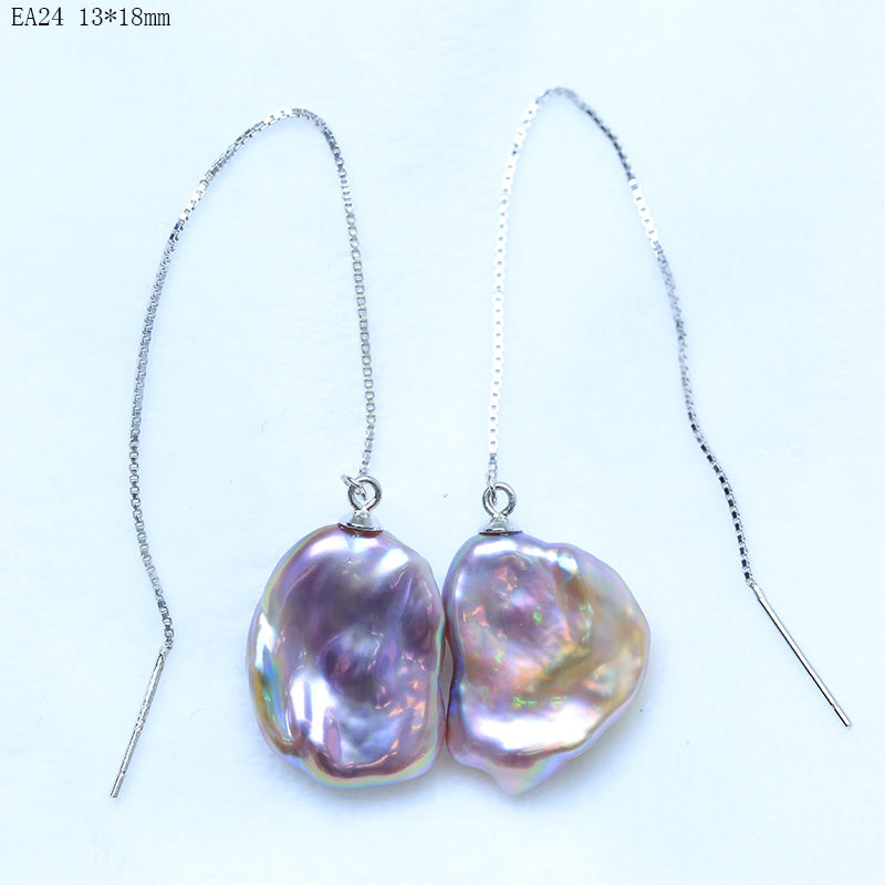 15-23mm big size baroque pearl fashion earrings dangle drop earrings purple/mixed-color 925 silver best gifts EA-2