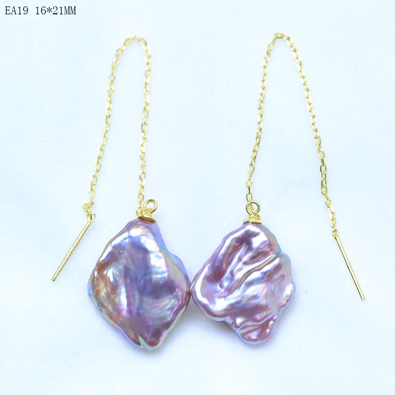 15-23mm big size baroque pearl fashion earrings dangle drop earrings purple/mixed-color 925 silver best gifts EA-2