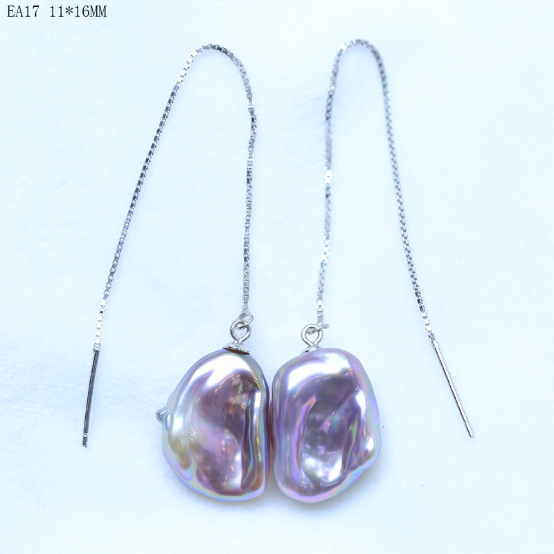15-23mm big size baroque pearl fashion earrings dangle drop earrings purple/mixed-color 925 silver best gifts EA-2