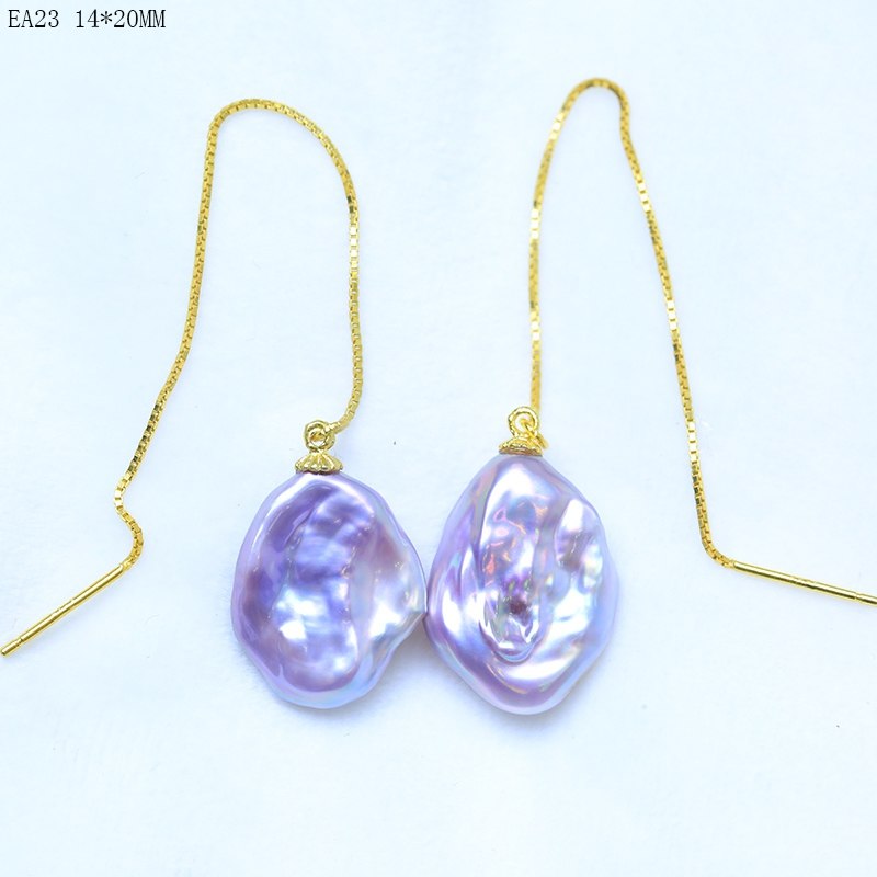 15-23mm big size baroque pearl fashion earrings dangle drop earrings purple/mixed-color 925 silver best gifts EA-2