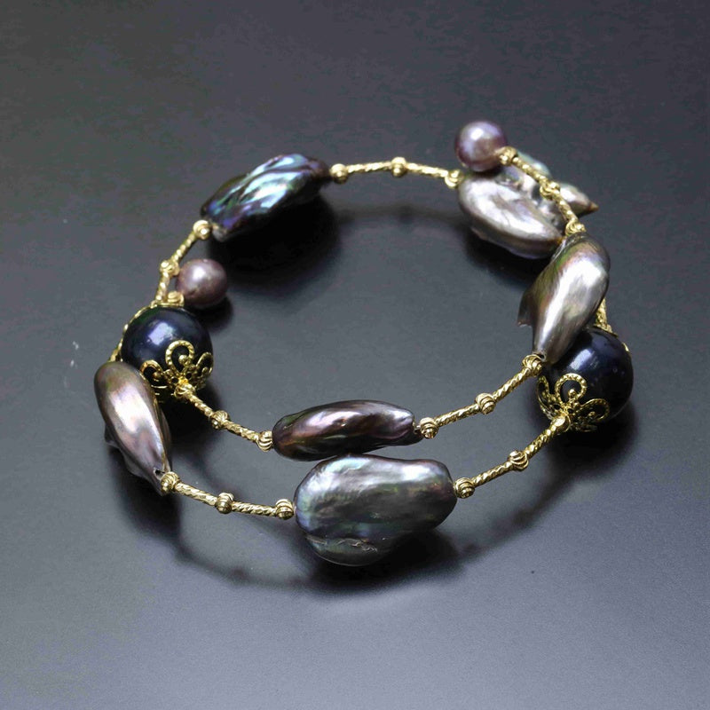 Deep Colour Mixed-colour Baroque Natural Pearl Bracelet No Buckle (2-3 times around wrist of any size)