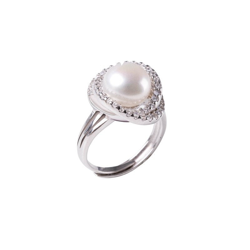 Fine Cross Round Rings For Women 925 Sterling Silver Jewelry Natural White Pearl Jewelry Adjustable Rings Gifts