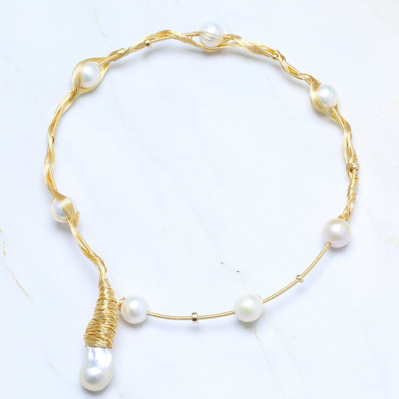 Handmade Multiple Pearls Choker Necklace 1 Big Pearl 7 Round Pearls Vintage Pearl Necklace