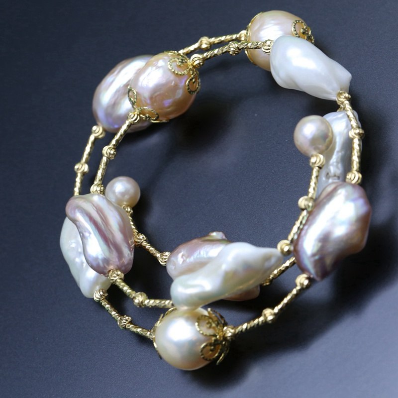 Mixed-colour Baroque Natural Pearl Bracelet No Buckle (2-3 times around wrist of any size)