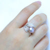 Romantic and Shiny Leaf Ring 9-10mm WHITE PINK BLUE Pearl Best Christmas Gift for Woman