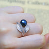 Romantic and Shiny Leaf Ring 9-10mm WHITE PINK BLUE Pearl Best Christmas Gift for Woman