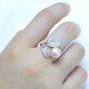 Romantic and Shiny Leaf Ring 9-10mm WHITE PINK BLUE Pearl Best Christmas Gift for Woman
