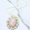 Two Functions 10 Real Pearls and Zircon Inlaid Around Embossed Brooch or Pendant 70cm Silver Chain