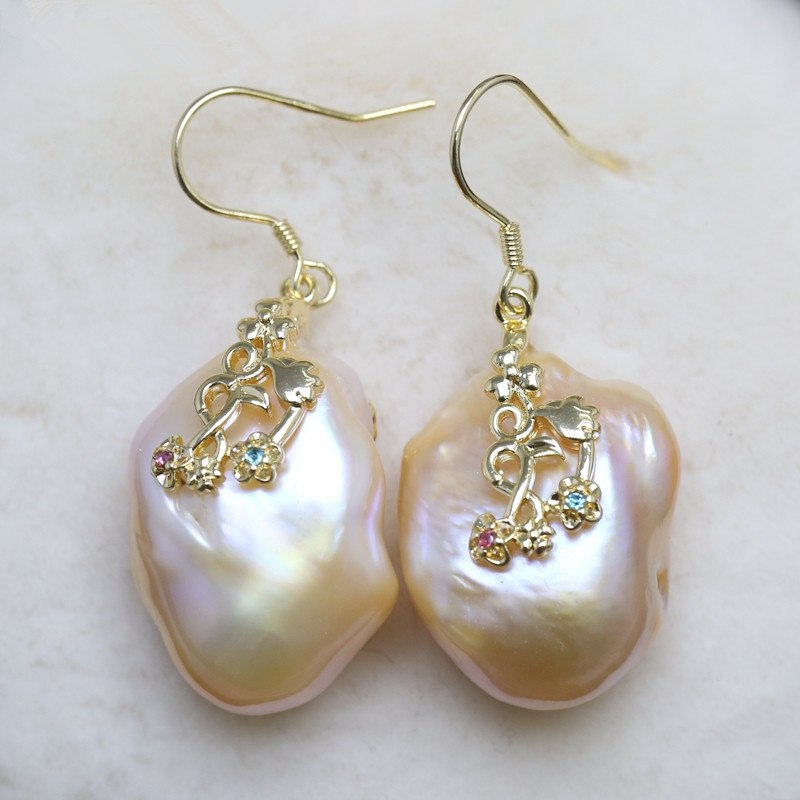 Unique Natural Real Pink/purple Pearl Drop Earring Jewelry Natural Charm Earrings big size pearls