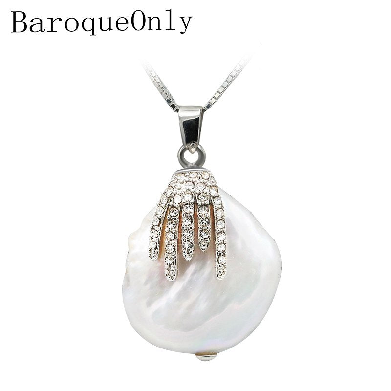 baroque natural pearl pendant necklace AAA Zircon Jewelry 16-17mm 925 silver sterling 2020 new arrival