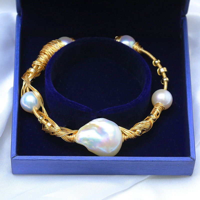 white baroque multi-wire wrapping 5 pearls bracelets bangles Luxurious fashion jewelry for dating /gift HK