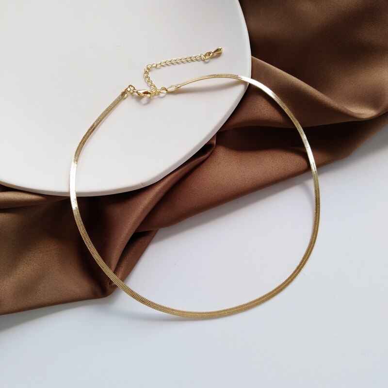 Basic Jewelry Trendy Necklace Creative Flat Snake Chain Choker Temperament Collarbone Herringbone Chain Necklaces 1280