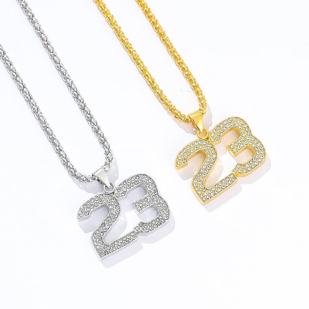 Basketball Legend Number 23 Pendant Necklace Cool For Fans Charm Collar Male Hip-hop Basketball Lover Iced out Rock Necklace