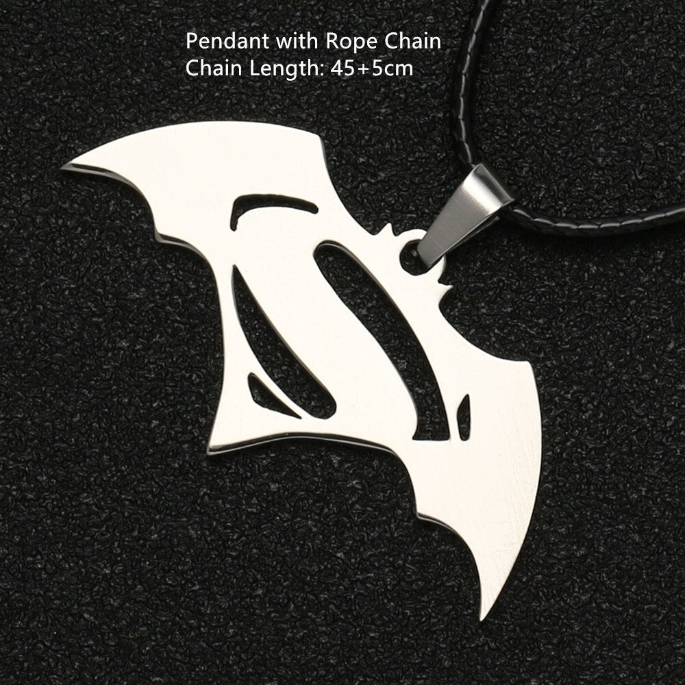 Bat Necklace Bruce Wayne Dark Knight Dawn of Justice Gotham Superhero Silver Color S Letter Pendant Jewelry Cosplay