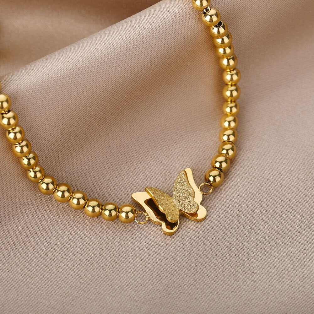 Bead Chain Butterfly Bracelets For Women Stainless Steel Gold Color Butterfly Pendant Bracelet Femme 2023 Trend Couple Jewerly