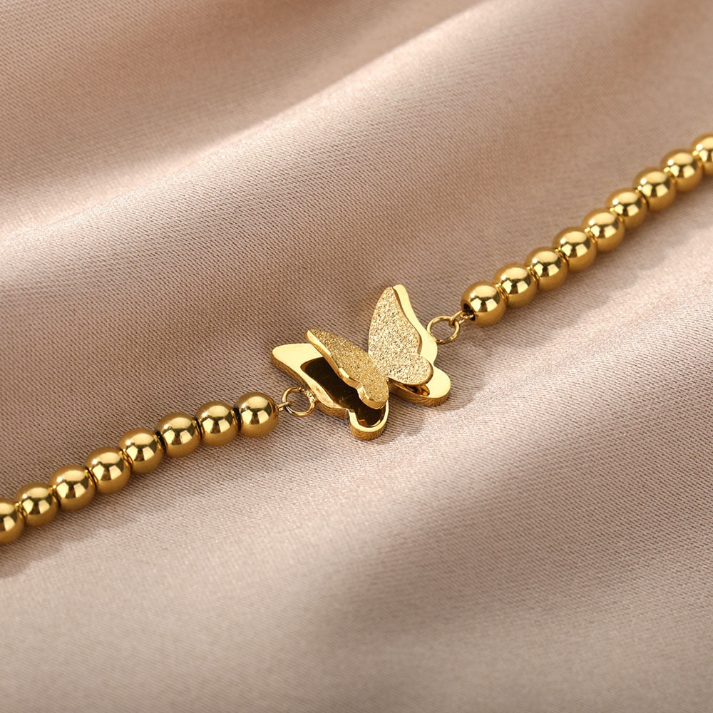 Bead Chain Butterfly Bracelets For Women Stainless Steel Gold Color Butterfly Pendant Bracelet Femme 2023 Trend Couple Jewerly
