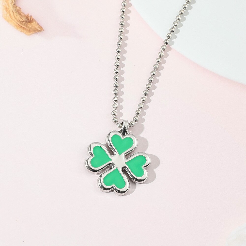 Bead Chain Four Leaf Clover Pendant Necklace for Women Anime Tokyo Revengers Hinata Tachibana Necklace Girls Props y2k Jewelry