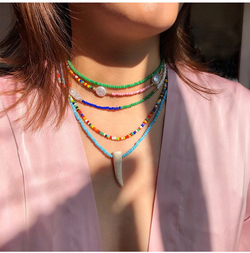 Bead Necklace Handmade Seed Bead Choker Colorful Bohemian Colorful Beaded Short Collar Necklace Women'S Jewelry Gift