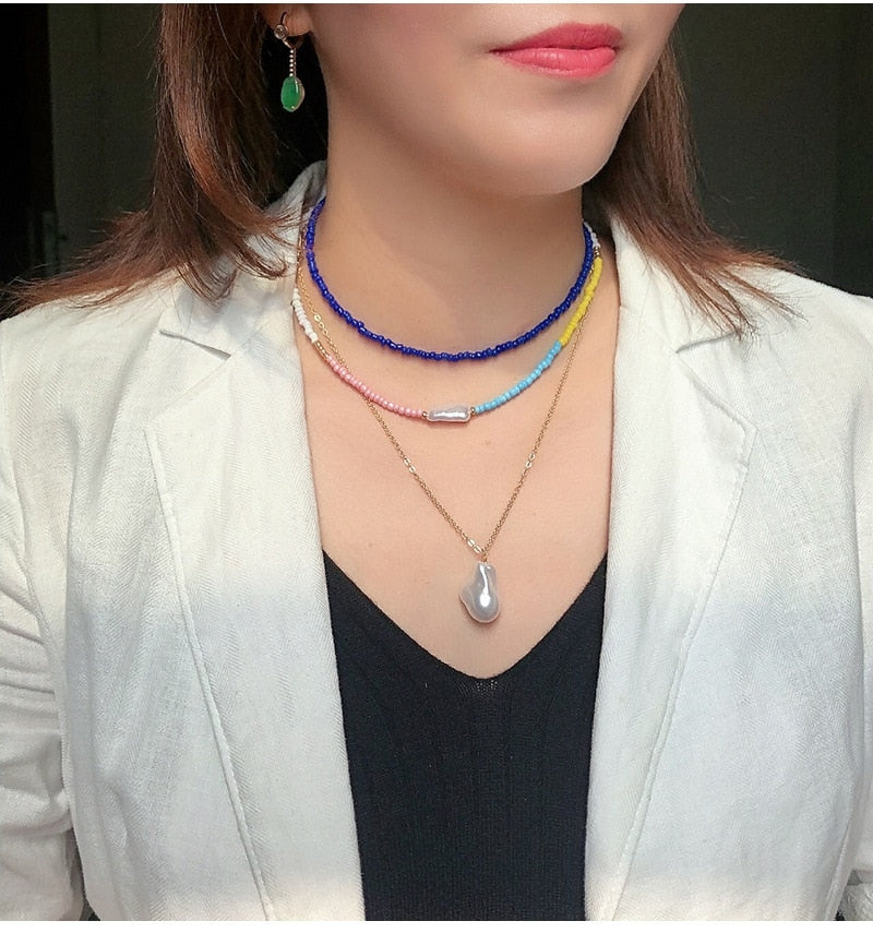 Bead Necklace Handmade Seed Bead Choker Colorful Bohemian Colorful Beaded Short Collar Necklace Women'S Jewelry Gift