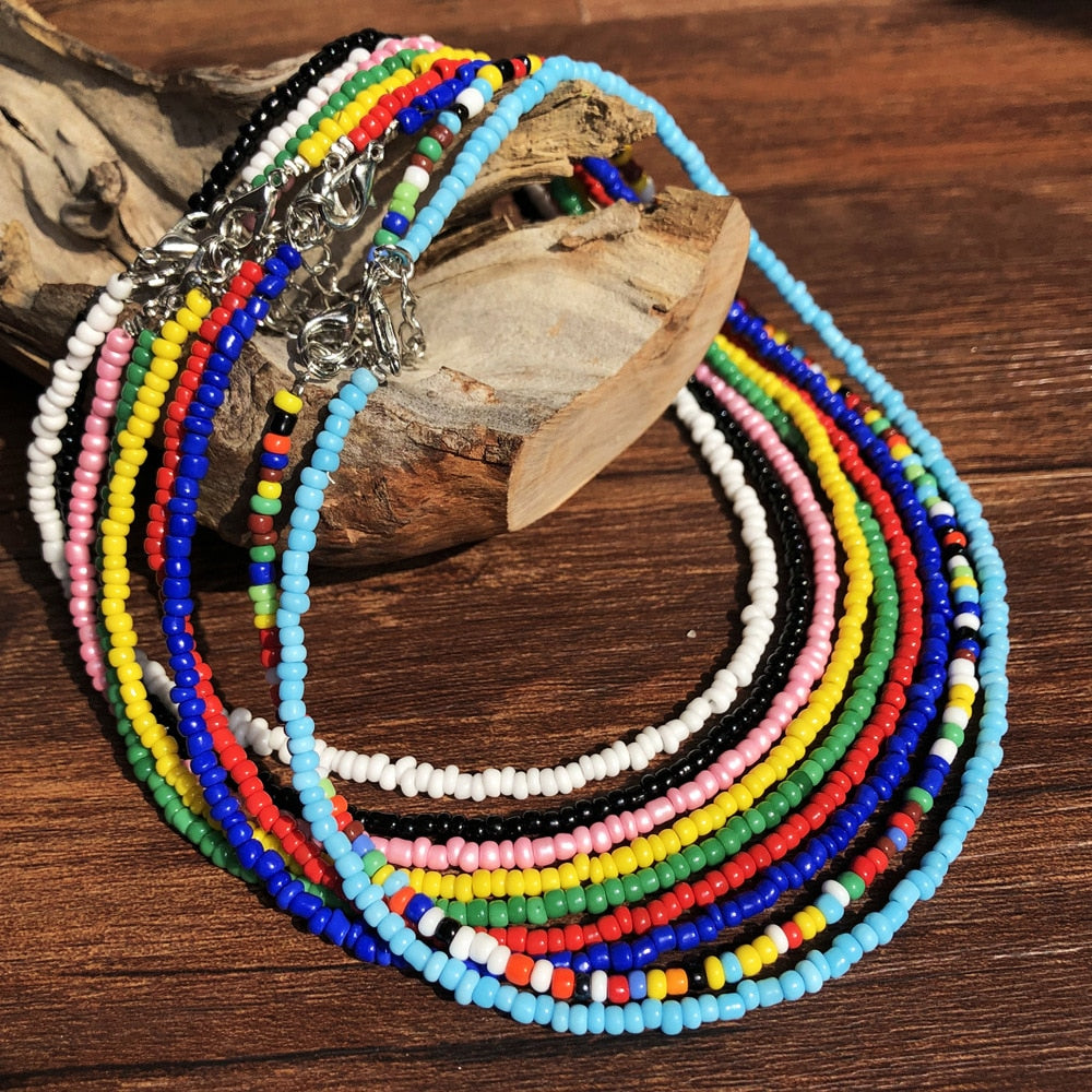 Bead Necklace Handmade Seed Bead Choker Colorful Bohemian Colorful Beaded Short Collar Necklace Women'S Jewelry Gift