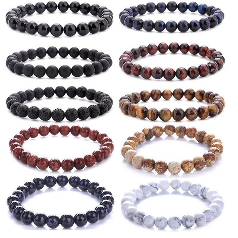 Beaded Bracelet 8mm Natural Stone Lava Tiger Eye Black Onyx Matte Healing Beads Bangle Stretch Charm Yoga For Women Men Jewelry