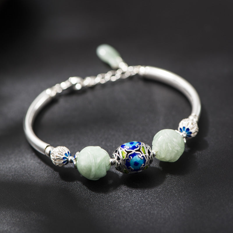 Beads Bracelets Female 925 Silver Jewelry Hand-made Cloisonne Craft Roses Hetian Jade Jasper Bracelet Wholesale